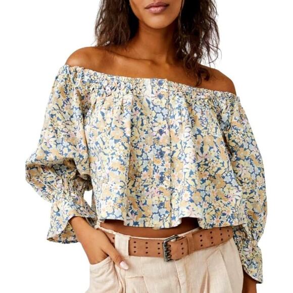 Free People Tops - Free People Women's James Smock Top, Chambray Combo